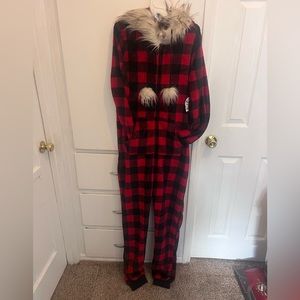 Buffalo plaid sleeping onesie